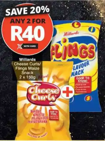 Checkers Willards Cheese Curls/ Flings Maize Snack offer