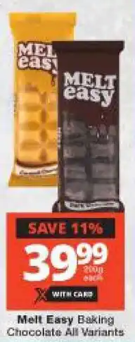 Checkers Melt Easy Baking Chocolate All Variants offer