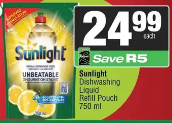 Spar Sunlight Dishwashing Liquid Refill Pouch offer