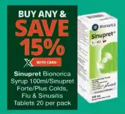 Checkers Hyper Sinupret Bionorica Syrup/ Sinupret Forte/ Plus Colds, Flu & Sinusitis Tablets offer
