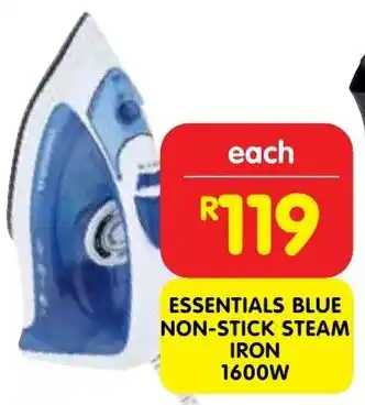 Shoprite Essentials blue non-stick steam iron 1600w offer