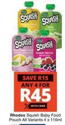 Checkers Rhodes Squish Baby Food Pouch offer