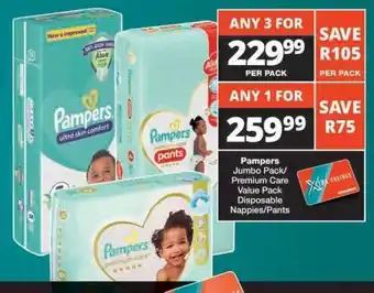 Checkers Pampers Jumbo Pack/Premium Care Value Pack Disposable Nappies/Pants offer