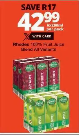 Checkers RHODES 100% FRUIT JUICE BLEND all variants offer