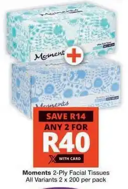 Checkers Moments 2-Ply Facial Tissues offer