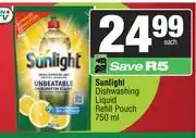 Spar Sunlight Dishwashing Liquid Refill Pouch-750ml offer
