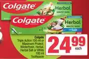 Spar Colgate Triple Action 150ml/Maximum Protect,Winterfresh,Herbal,Herbal Salt Or White 100ml Toothpaste offer