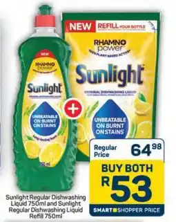 Pick n Pay Hypermarket Sunlight Regular Dishwashing Liquid 750ml and Refill 750ml offer