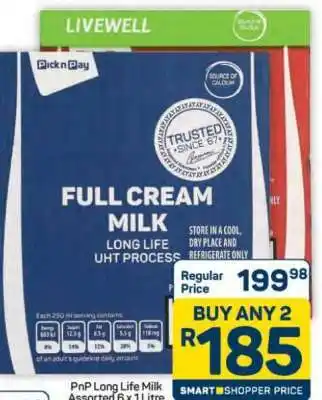 Pick n Pay Hypermarket PnP Long Life Milk Assorted 6 x 1 Litre offer