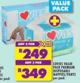 Shoprite Lovies value pack premium disposable nappies/ pants offer