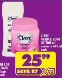 Shoprite Clere hand & body lotion offer