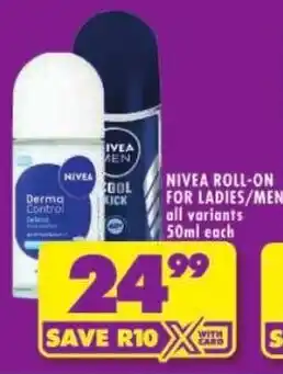 Shoprite Nivea roll-on for ladies/ men offer
