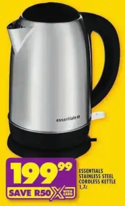 Shoprite Essentials stainless steel cordless kettle offer