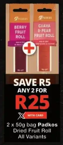Checkers Padkos Dried Fruit Roll All Variants offer