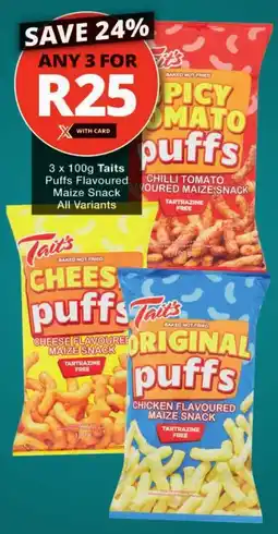 Checkers Taits Puffs Flavoured Maize Snack All Variants offer