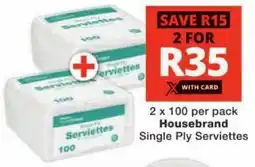 Checkers Housebrand Single Ply Serviettes offer