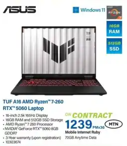 Incredible Connection Asus TUF A16 AMD Ryzen 7-260 RTX 5060 Laptop offer