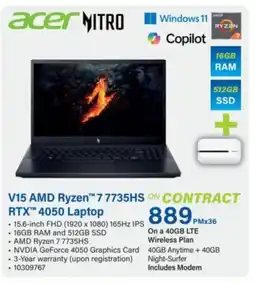 Incredible Connection Acer V15 AMD Ryzen 7 7735HS RTX 4050 Laptop offer
