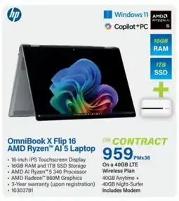 Incredible Connection Hp OmniBook X Flip 16 AMD Ryzen AI 5 Laptop offer