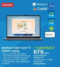 Incredible Connection Lenovo IdeaPad 3 Intel Core i7 13620H Laptop offer