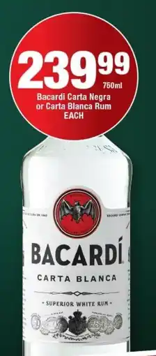 OK Liquor Bacardi Carta Negra or Carta Blanca Rum offer