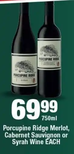OK Liquor Porcupine Ridge Merlot, Cabernet Sauvignon or Syrah Wine offer