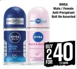 Boxer Nivea Male/ Female Anti-Perspirant Roll On Assorted offer