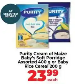 Food Lover's Market Purity Cream of Maize Baby's Soft Porridge Assorted or Baby Rice Cereal offer