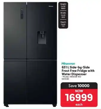 Makro Hisense Side-by-Side Frost Free Fridge with Water Dispenser offer