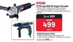 Makro Ryobi 850 W Angle Grinder or 650 W Impact Drill offer