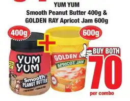 Boxer YUM YUM Smooth Peanut Butter 400g & GOLDEN RAY Apricot Jam 600g offer