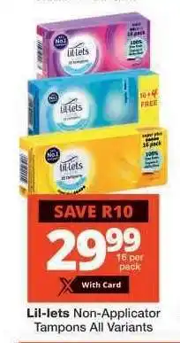Checkers Lil Lets Non Applicator Tampons offer