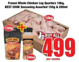 Boxer Frozen Whole Chicken Leg Quarters 10kg, BEST COOK Seasoning Assorted 150g & 200ml offer