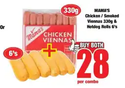 Boxer MAMA'S Chicken / Smoked Viennas 330g & Hotdog Rolls 6's offer