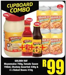 Boxer GOLDEN RAY Mayonnaise 750g, Tomato Sauce 700ml, Chutney Assorted 430g & 4 x Baked Beans 410g offer