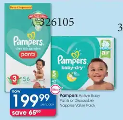 Clicks Pampers Active Baby Pants or Disposable Nappies Value Pack offer