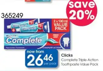 Clicks Clicks Complete Triple Action Toothpaste Value Pack offer