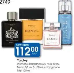 Clicks Yardley Women's Fragrances, Men's, or Fragrance Mist offer