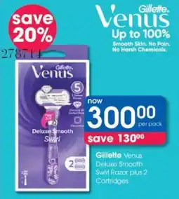 Clicks Gillette Venus Deluxe Smooth Swirl Razor plus 2 Cartridges offer