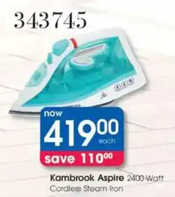Clicks Kambrook Aspire 2400 Watt Cordless Steam Iron offer