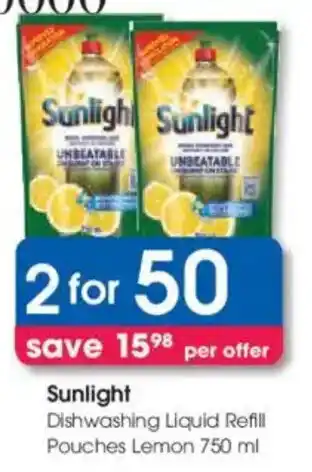 Clicks Sunlight Dishwashing Liquid Refill Pouches Lemon offer
