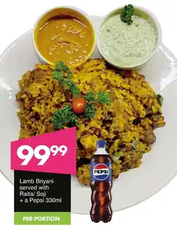 Save Hyper Lamb Briyani served with Raita/ Soji + a Pepsi offer