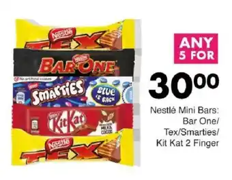 Save Nestlé Mini Bars Bar One/ Tex/ Smarties/ Kit Kat 2 Finger offer