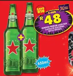 Shoprite HEINEKEN PREMIUM LAGER BEER 2x650ml RB (EXCLUDING BOTTLE DEPOSIT) offer