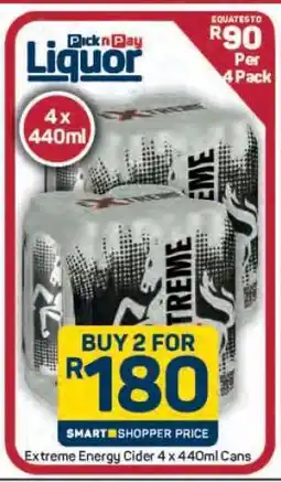 Pick n Pay Hypermarket Extreme Energy Cider 4 x 440ml Cans offer
