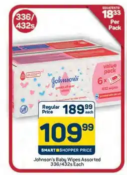 Pick n Pay Hypermarket Johnson's Baby Wipes Assorted 336/432s Each offer