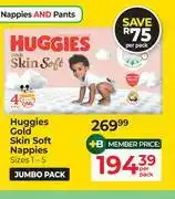 Dis-Chem Huggies Gold Skin Soft Nappies Sizes 1-5-Per Pack offer