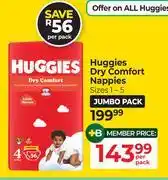 Dis-Chem Huggies Dry Comfort Nappies Sizes 1-5-Per Pack offer