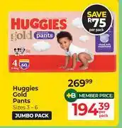 Dis-Chem Huggies Gold Pants Sizes 3-6-Per Pack offer