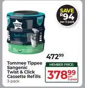 Dis-Chem Tommee Tippee Sangenic Twist & Click Cassette Refills 3 Pack offer